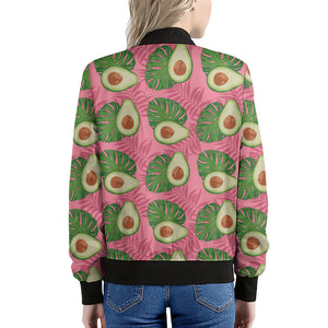 Pink Palm Leaf Avocado Print Women's Bomber Jacket