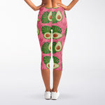 Pink Palm Leaf Avocado Print Women's Capri Leggings