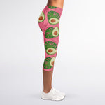 Pink Palm Leaf Avocado Print Women's Capri Leggings