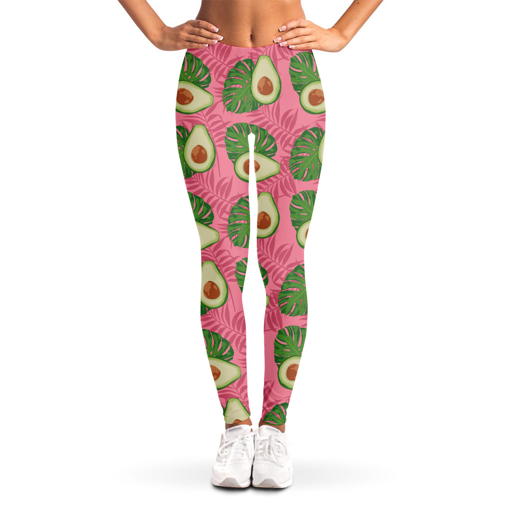 Pink Palm Leaf Avocado Print Women's Leggings