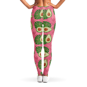 Pink Palm Leaf Avocado Print Women's Leggings