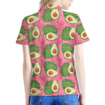 Pink Palm Leaf Avocado Print Women's Polo Shirt