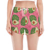 Pink Palm Leaf Avocado Print Women's Split Running Shorts