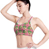 Pink Palm Leaf Avocado Print Women's Sports Bra