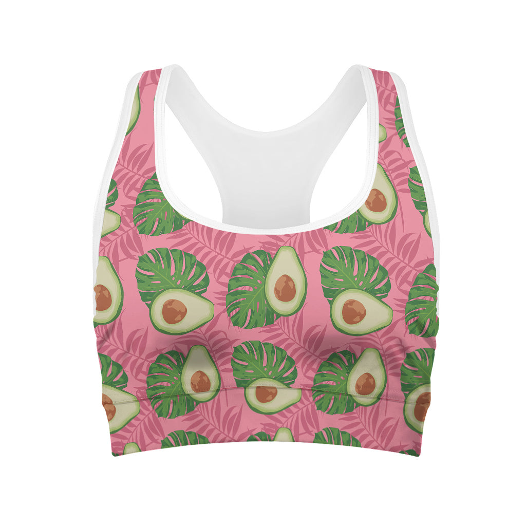 Pink Palm Leaf Avocado Print Women's Sports Bra