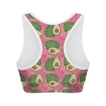 Pink Palm Leaf Avocado Print Women's Sports Bra