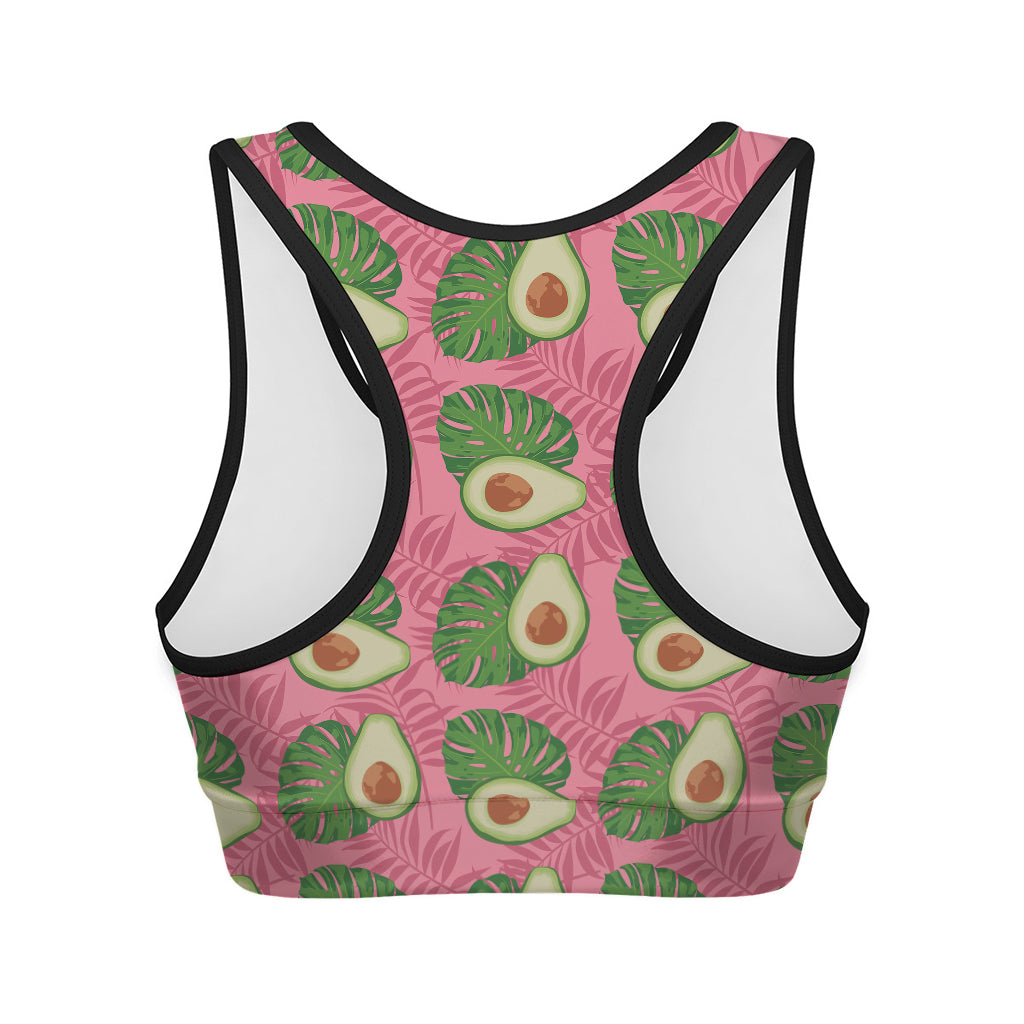 Pink Palm Leaf Avocado Print Women's Sports Bra