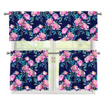 Pink Peony Floral Flower Pattern Print 3 Piece Kitchen Curtains
