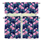 Pink Peony Floral Flower Pattern Print 3 Piece Kitchen Curtains
