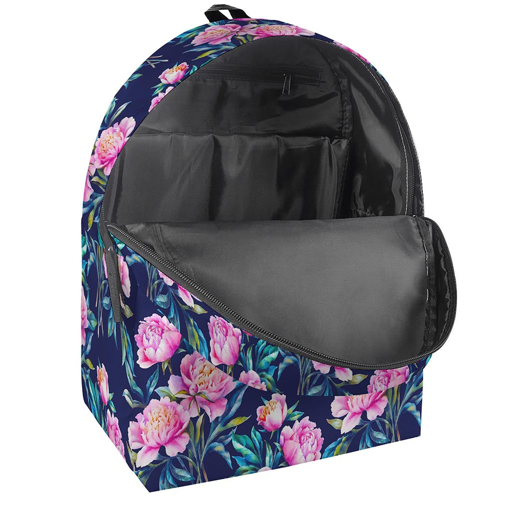 Pink Peony Floral Flower Pattern Print Backpack