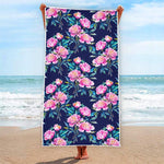 Pink Peony Floral Flower Pattern Print Beach Towel