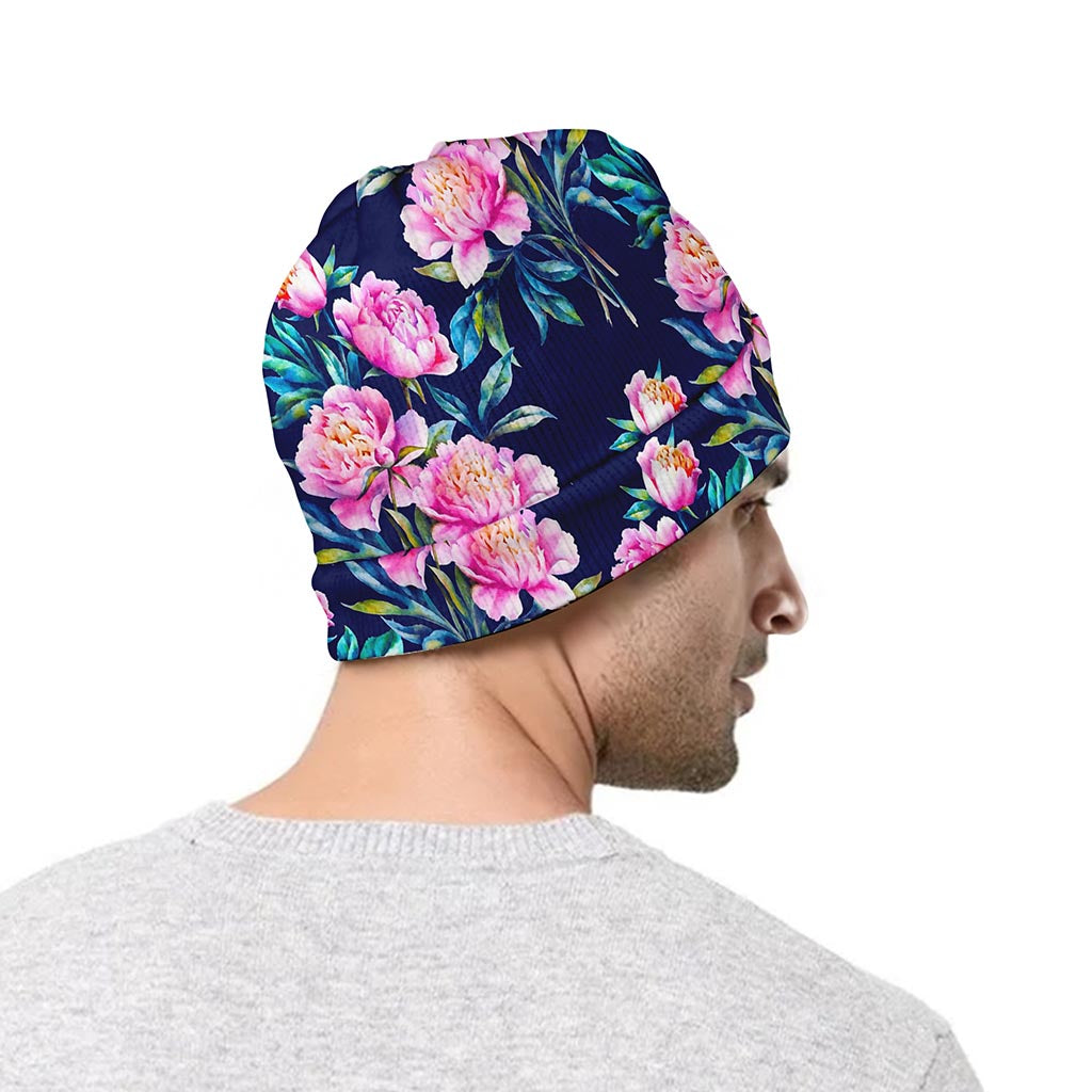 Pink Peony Floral Flower Pattern Print Beanie
