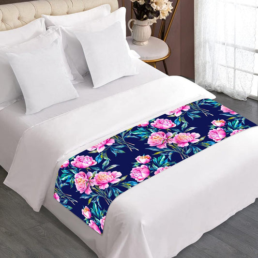Pink Peony Floral Flower Pattern Print Bed Runner