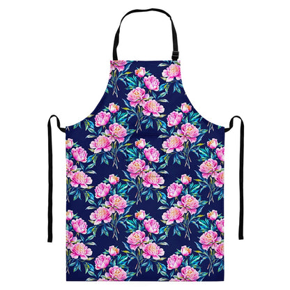 Pink Peony Floral Flower Pattern Print Bib Apron With Pocket