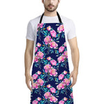 Pink Peony Floral Flower Pattern Print Bib Apron With Pocket