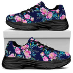 Pink Peony Floral Flower Pattern Print Black Chunky Shoes