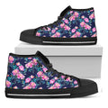 Pink Peony Floral Flower Pattern Print Black High Top Sneakers