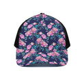 Pink Peony Floral Flower Pattern Print Black Mesh Trucker Hat