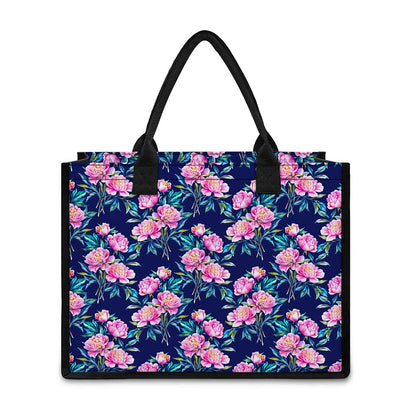 Pink Peony Floral Flower Pattern Print Canvas Tote Bag