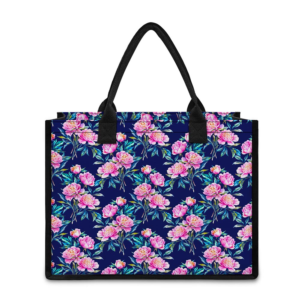 Pink Peony Floral Flower Pattern Print Canvas Tote Bag