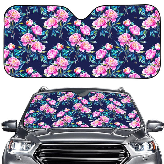Pink Peony Floral Flower Pattern Print Car Windshield Sun Shade
