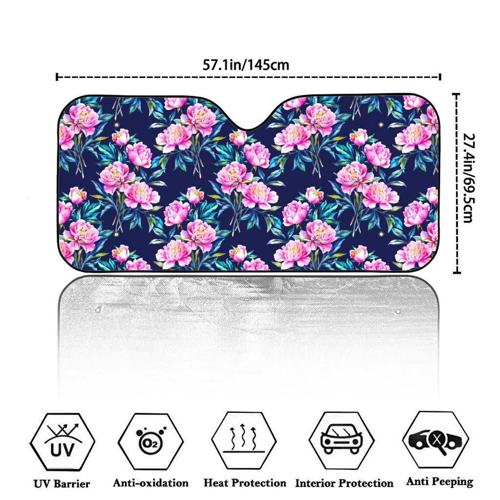 Pink Peony Floral Flower Pattern Print Car Windshield Sun Shade