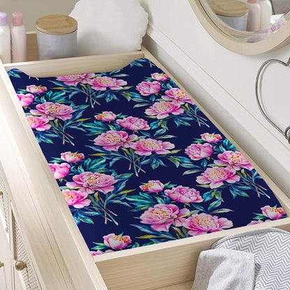 Pink Peony Floral Flower Pattern Print Changing Pad Cover