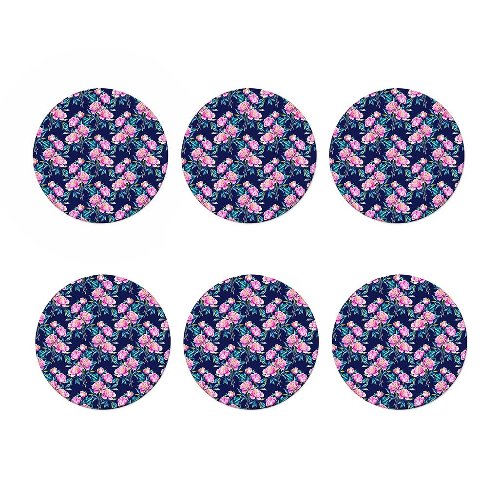 Pink Peony Floral Flower Pattern Print Coaster Set