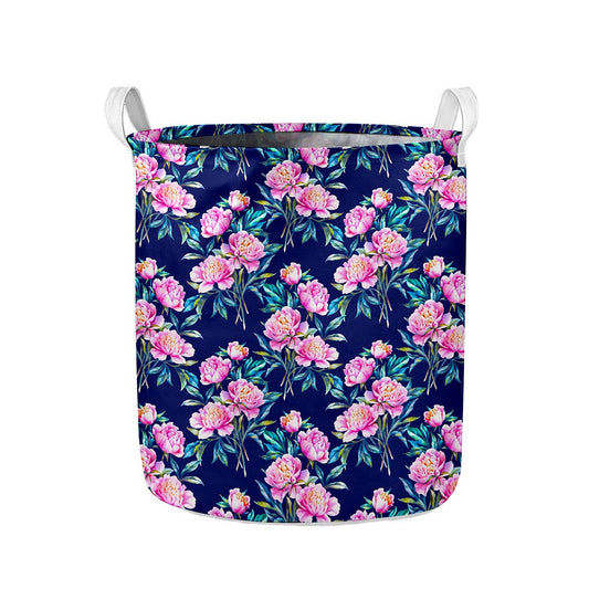 Pink Peony Floral Flower Pattern Print Collapsible Laundry Basket