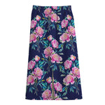Pink Peony Floral Flower Pattern Print Cotton Front Slit Maxi Skirt