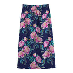 Pink Peony Floral Flower Pattern Print Cotton Front Slit Maxi Skirt