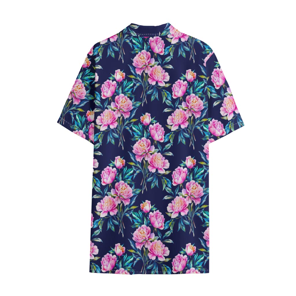Pink Peony Floral Flower Pattern Print Cotton Hawaiian Shirt