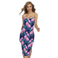 Pink Peony Floral Flower Pattern Print Cross Back Cami Dress