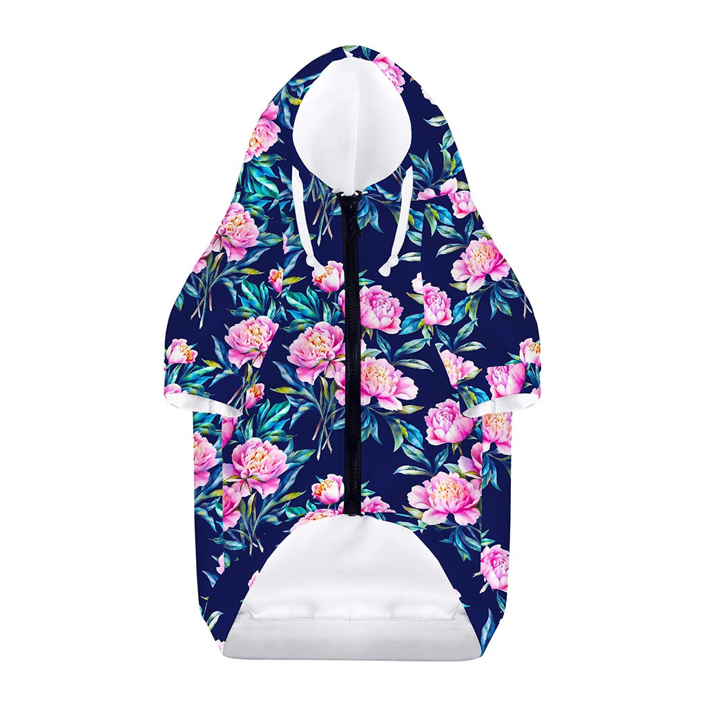 Pink Peony Floral Flower Pattern Print Dog Zip Up Hoodie
