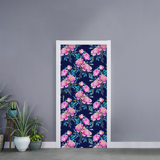 Pink Peony Floral Flower Pattern Print Door Sticker