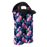 Pink Peony Floral Flower Pattern Print Double Neoprene Wine Tote