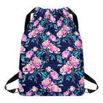 Pink Peony Floral Flower Pattern Print Drawstring Backpack