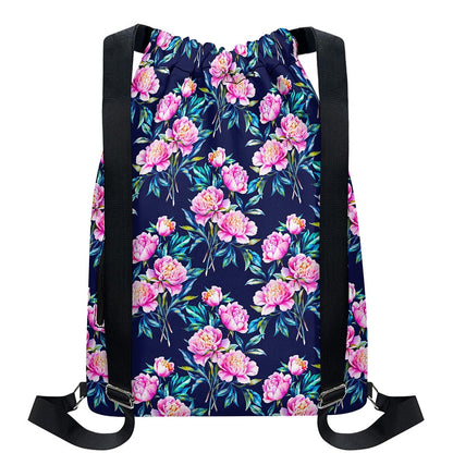 Pink Peony Floral Flower Pattern Print Drawstring Backpack
