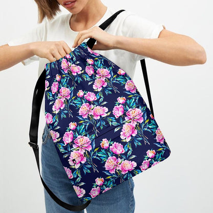 Pink Peony Floral Flower Pattern Print Drawstring Backpack