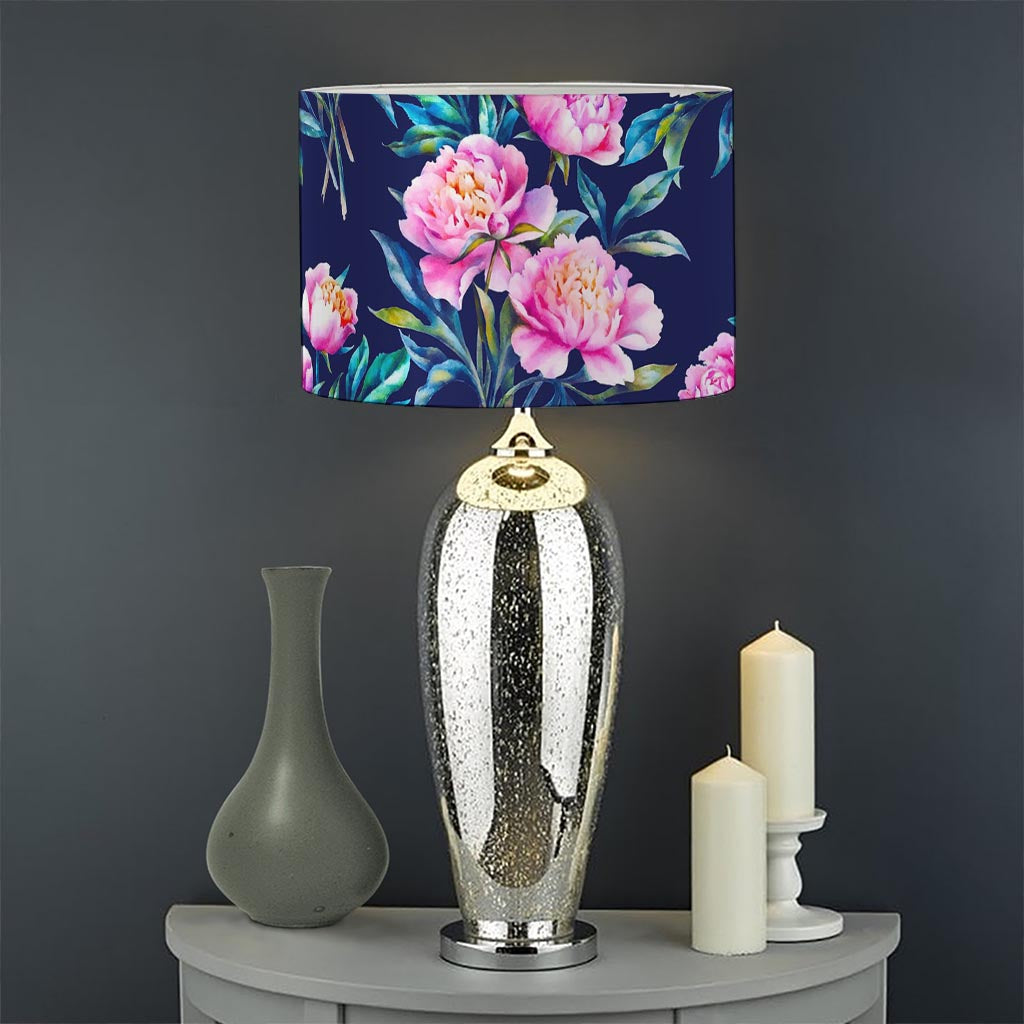 Pink Peony Floral Flower Pattern Print Drum Lamp Shade