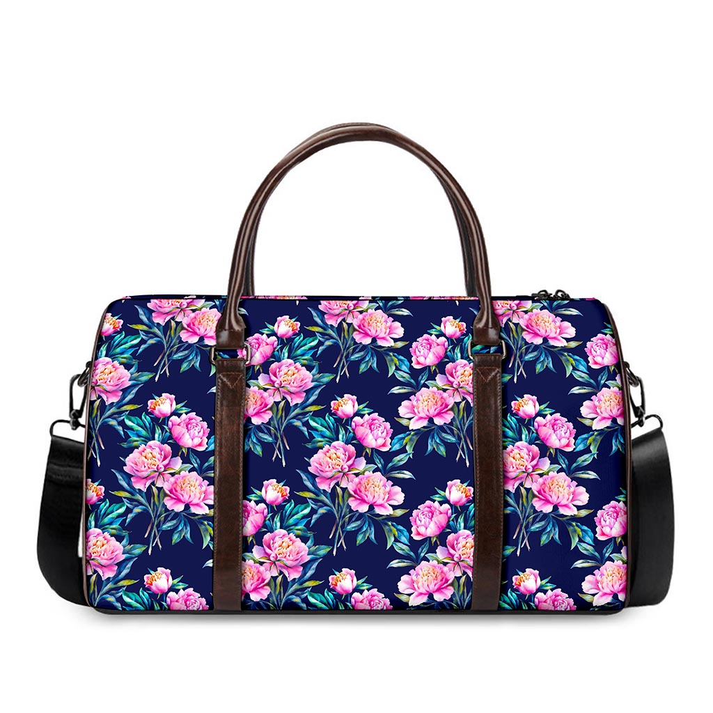 Pink Peony Floral Flower Pattern Print Duffle Bag