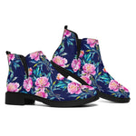 Pink Peony Floral Flower Pattern Print Flat Ankle Boots