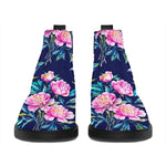 Pink Peony Floral Flower Pattern Print Flat Ankle Boots