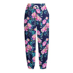 Pink Peony Floral Flower Pattern Print Fleece Lined Knit Pants