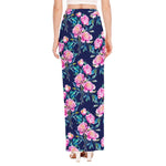 Pink Peony Floral Flower Pattern Print High Slit Maxi Skirt