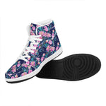 Pink Peony Floral Flower Pattern Print High Top Leather Sneakers