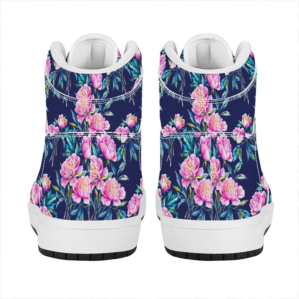 Pink Peony Floral Flower Pattern Print High Top Leather Sneakers