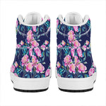 Pink Peony Floral Flower Pattern Print High Top Leather Sneakers