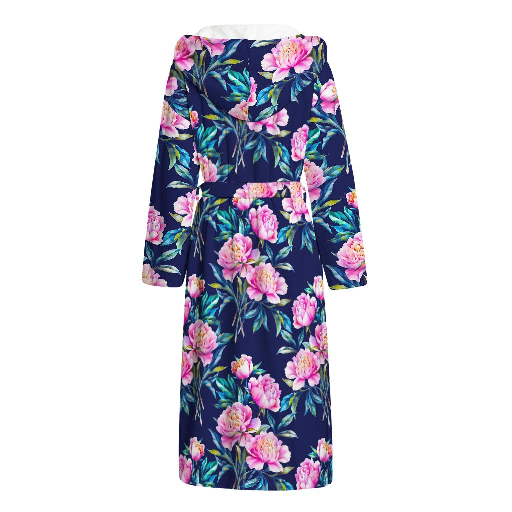 Pink Peony Floral Flower Pattern Print Hooded Bathrobe