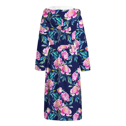 Pink Peony Floral Flower Pattern Print Hooded Bathrobe